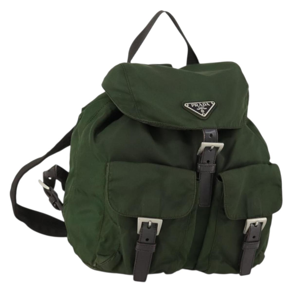 Prada Backpack Nylon Green Silver Auth 157224